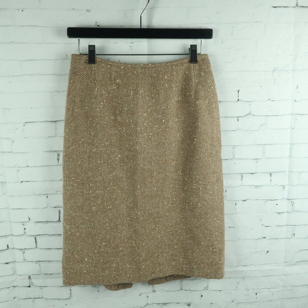 TAN SILK ANGORA WOOL BLEND OFFICE BUSINESS WORK PENCIL SKIRT SIZE 4